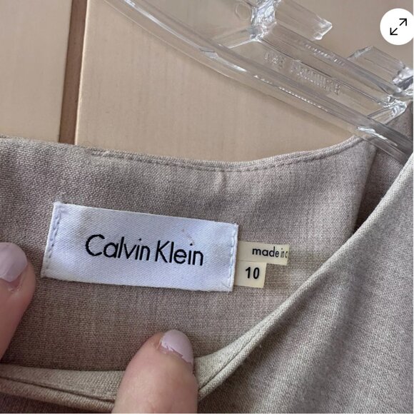 Calvin Klein Dress ruched Beige Colored Size 10 Sheath Dress Pencil Dress - Picture 2 of 6